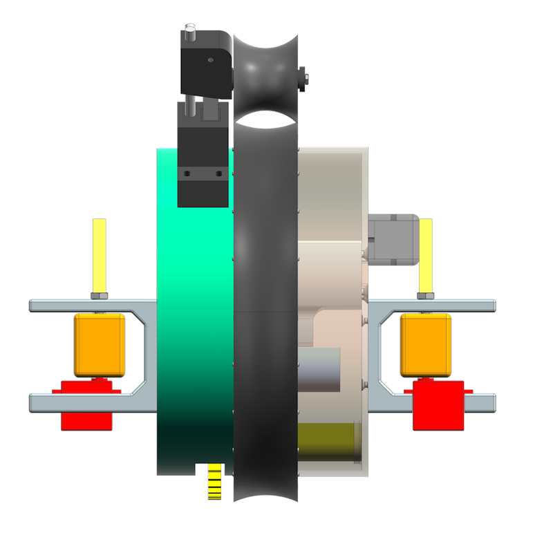 Vue avant du robot ROB Systems montrant la structure principale et les roulettes de suspension