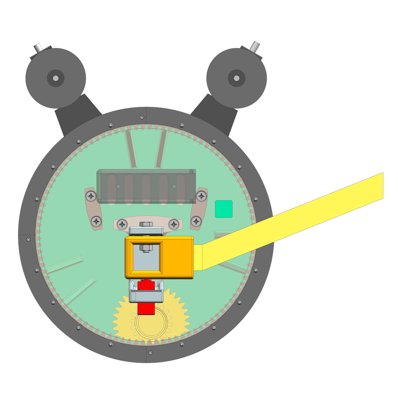 Vue de face du robot montrant les moteurs et la caisse de transmission